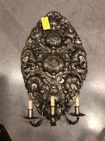 Pair of Pressed Tole 3-Light Sconces
