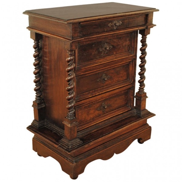 Unique Walnut 4-Drawer Commode