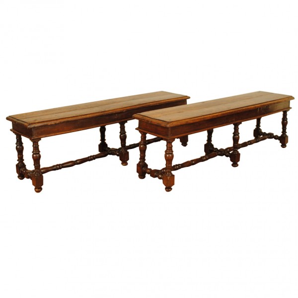 Pair of Turned Walnut Benches