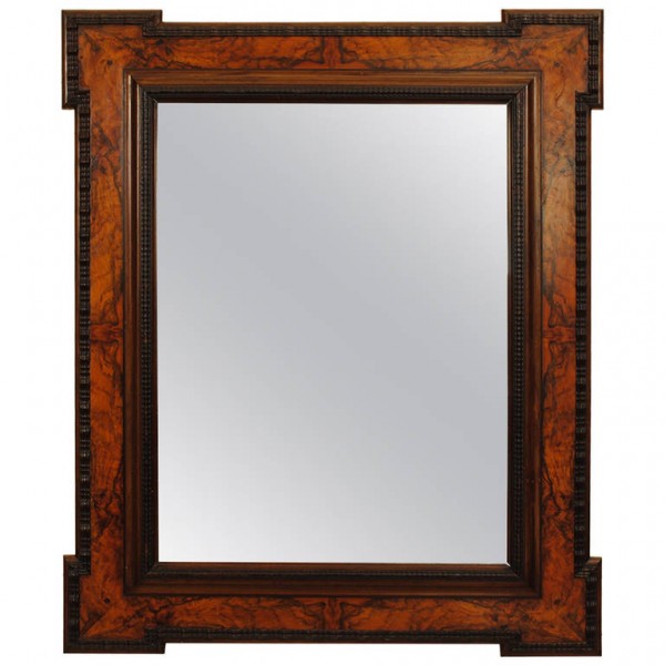 Walnut Veneer and Guilloche Carved Mirror
