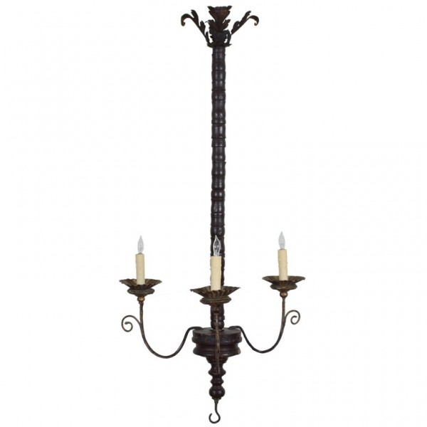 Turned and Painted Wood 3-Arm Chandelier