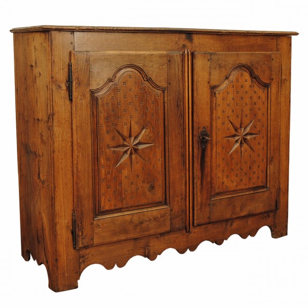 Carved Light Oak 2-Door Tall and Shallow Buffet