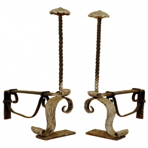 Pair of Miniature Painted Wrought Iron Andirons