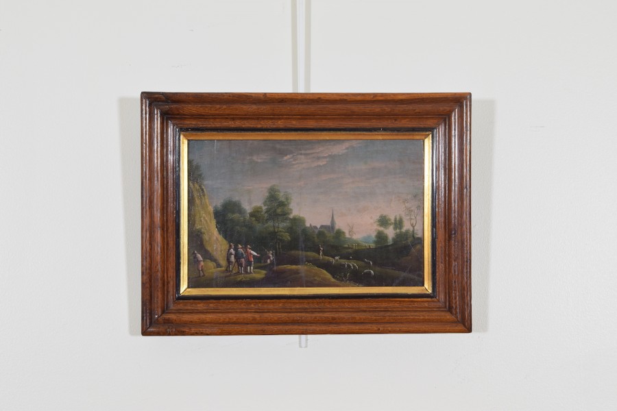 Oil on Canvas Over Board, Conversation Among Shepherds