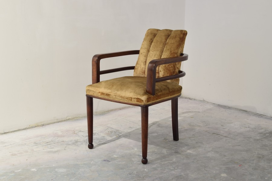 Walnut Veneered and Velvet Upholstered Armchair