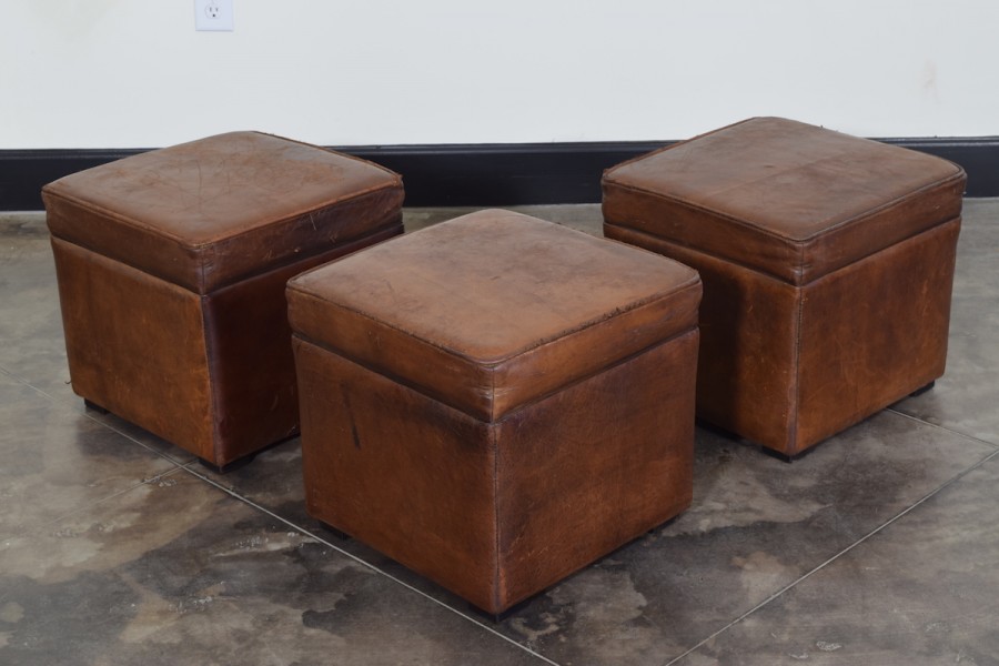 Set of 3 Leather Upholstered Benches