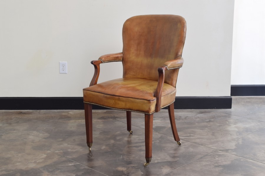 Mahogany and Leather Upholstered Armchair