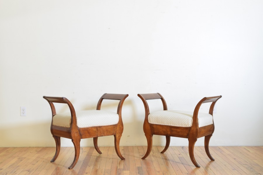 Pair of Walnut Upholstered Benches