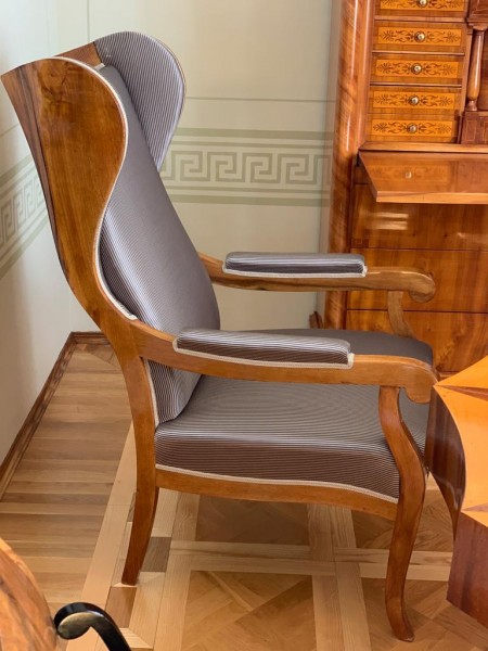 Walnut and Upholstered Wingchair