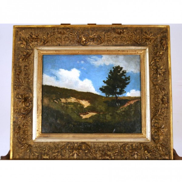 Oil on Canvas, Hillside with Figure Under a Tree
