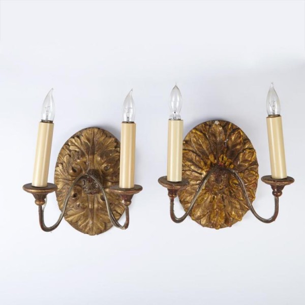 Pair of Giltwood 2-Light Sconces