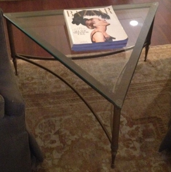 Triangular Brass and Glass Coffee Table