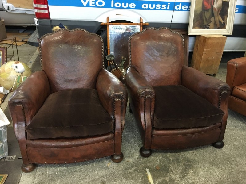 Pair of Leather Club Chairs 