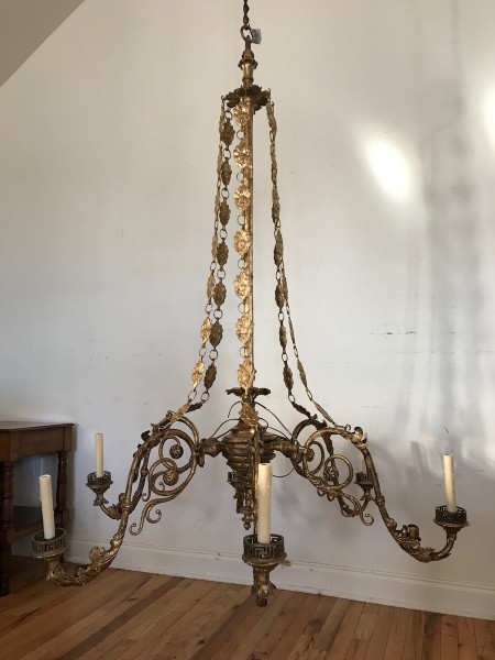 Gold and Polychrome Painted 6-Light Chandelier