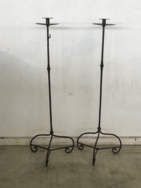 Tall Pair of Hand Wrought Iron Torcheres