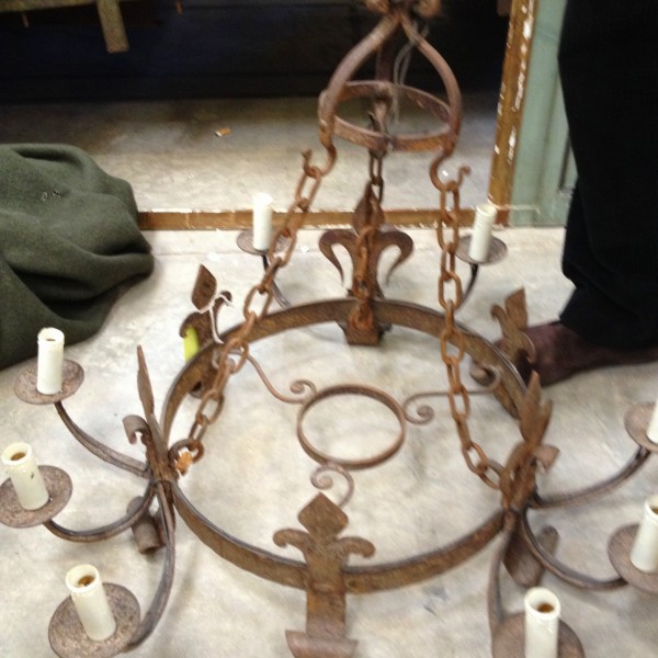 Wrought Iron 9-Light Chandelier with Fleur de Lis