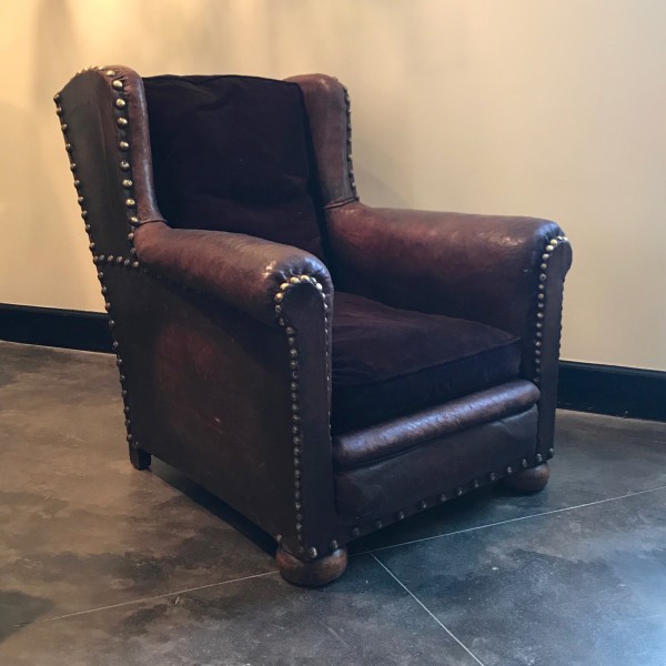 Velvet and Leather Upholstered Club Chair