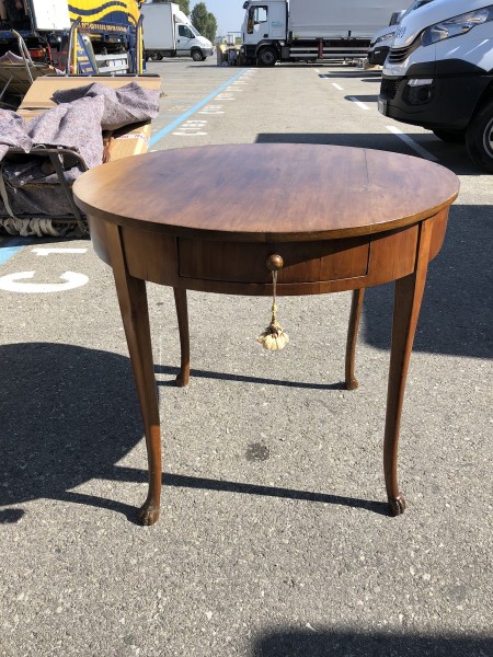 Round Walnut 1-Drawer Side Table