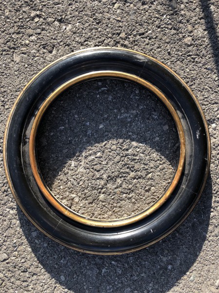 Round Ebonized and Giltwood Mirror