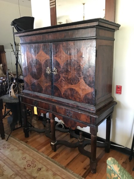 Walnut and Ebonized Tulipwood Cabinet on Stand
