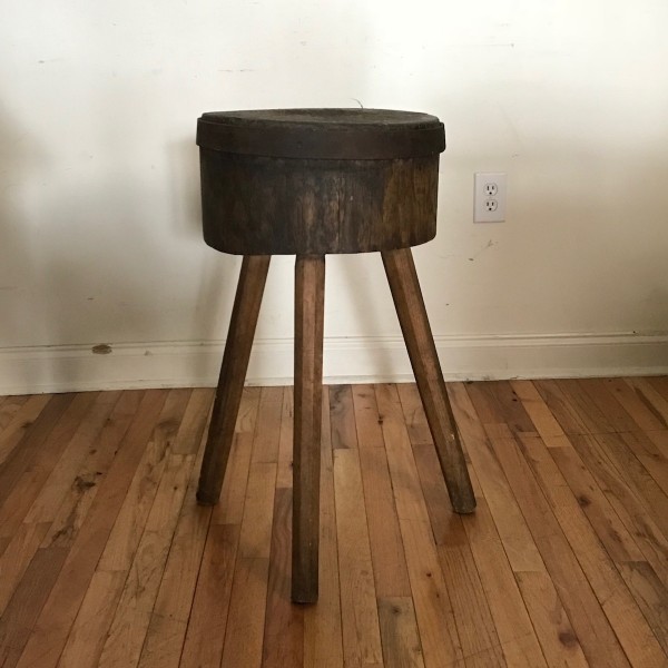 Round Walnut and Iron Butcher Block Table
