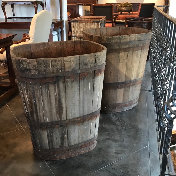 Tall Pair of Vineyard Barrels with Iron Banding