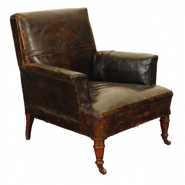 Walnut and Leather Upholstered Club Chair