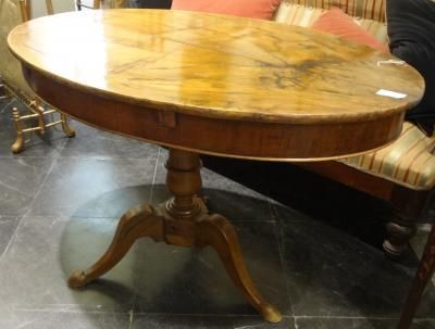 Oval Shaped, Olive Wood Table with a Central Pedestal 