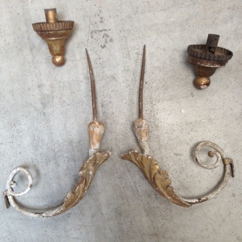 Giltwood and White Sconces