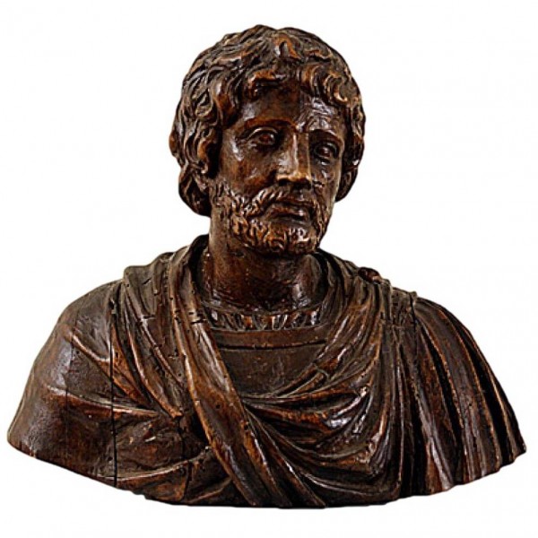 Carved Walnut Bust of Roman