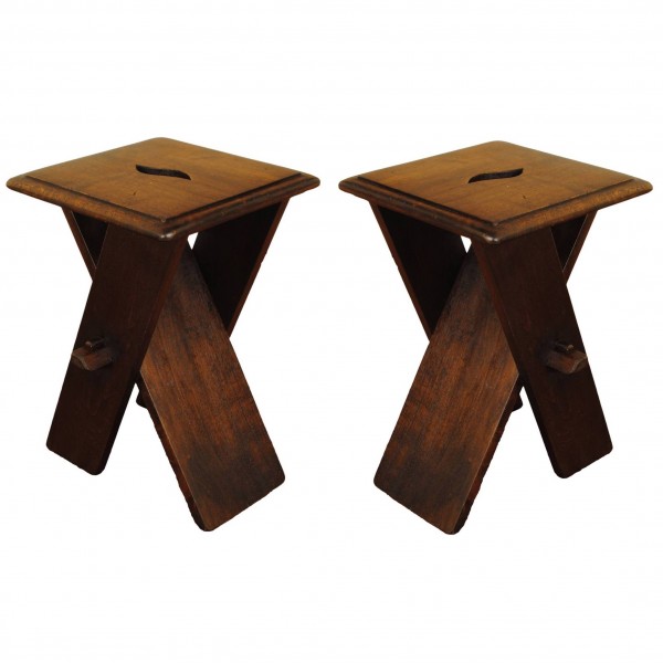 Pair of Walnut Sawbuck Low Tables
