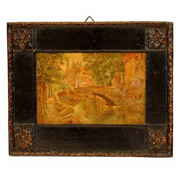 Oil Painting in Carved Ebonized Frame
