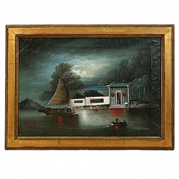 Oil on Canvas, Chinese Boats in a Canal, Nocturne