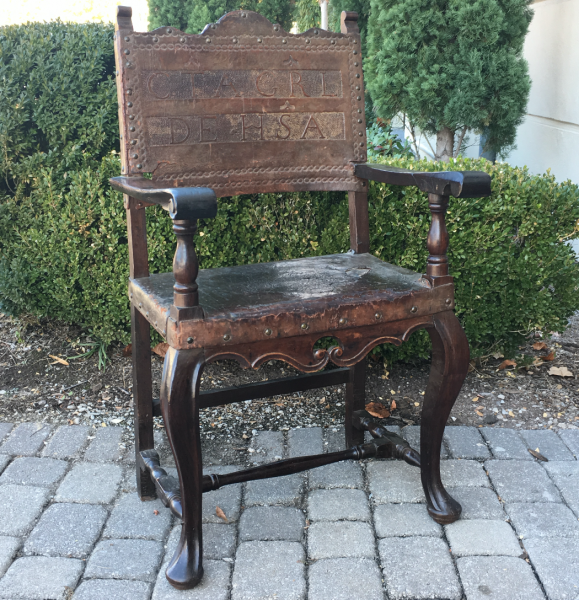 Embossed Leather and Walnut Poltrona