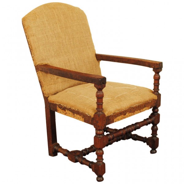 Walnut and Upholstered Fauteuil