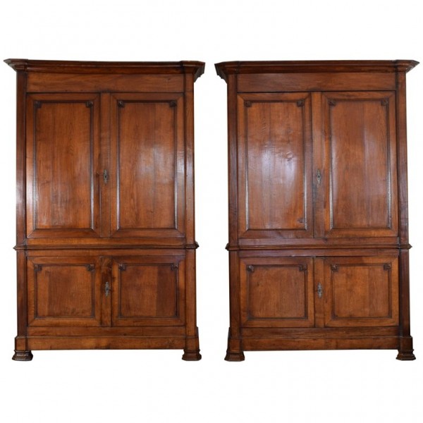 Pair of Light Oak 4-Door Cabinets