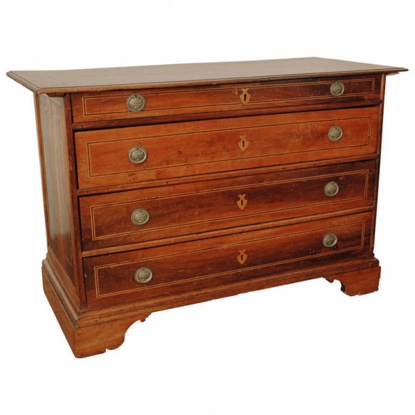4-Drawer Walnut and Inlaid Commode
