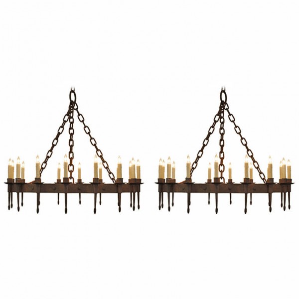Pair of Wrought Iron 16-light Chandeliers