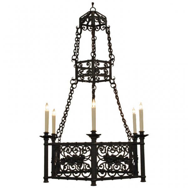 Wrought Iron Hexagonal, 3-Tier 6-Light Chandelier