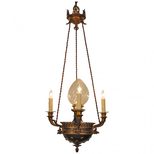 Gilt Brass and Painted Metal 4-light Chandelier 