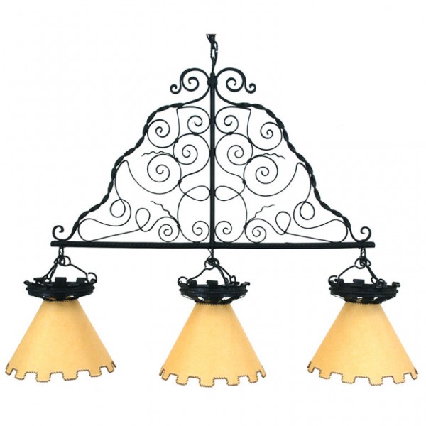 Ornately Wrought Iron Vertical Hanging 3-Light Fixture