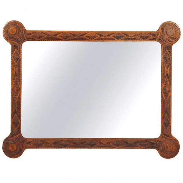 Carved Pinewood Tramp Art Frame/Mirror