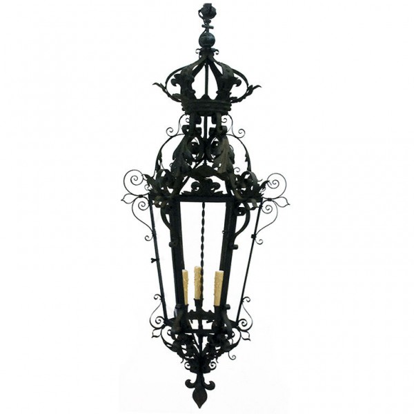 Wrought Iron and Metal Formerly Gas Hexagonal Lantern