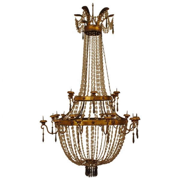 24-Light Gilt Metal and Giltwood Chandelier