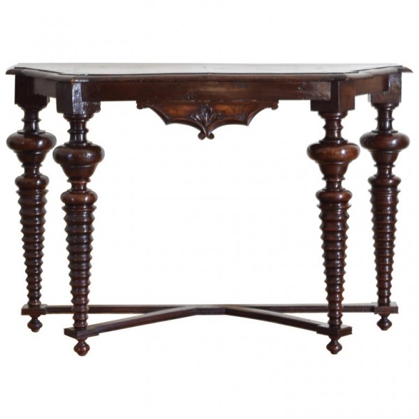 Turned Walnut and Veneered Console Table