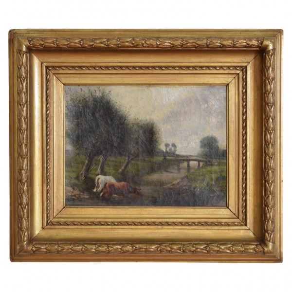 Oil on Canvas, Cows Grazing at River