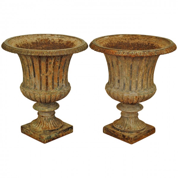 Pair of Campana Form Cast Iron Urns 
