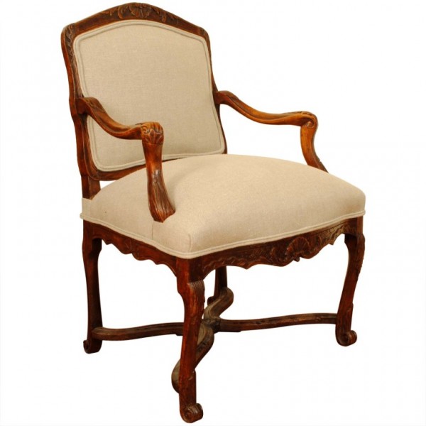 Carved Walnut Fauteuil