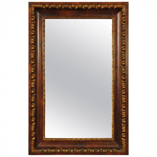Walnut and Giltwood Carved Mirror