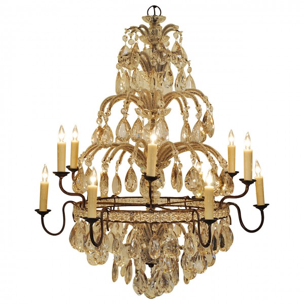 "Fountain" Glass and Iron 12-Light Chandelier